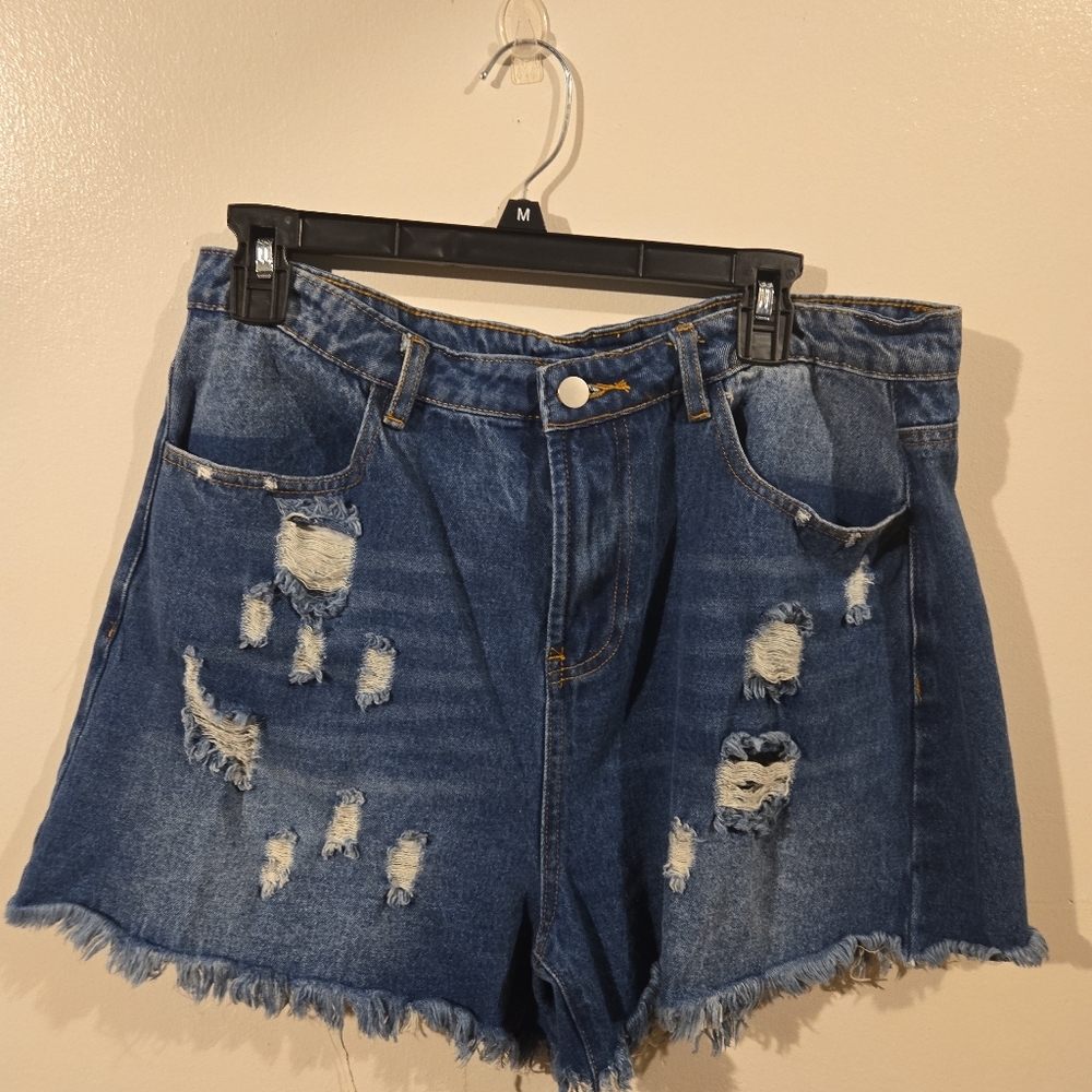 Stylish Blue Distressed Denim Shorts